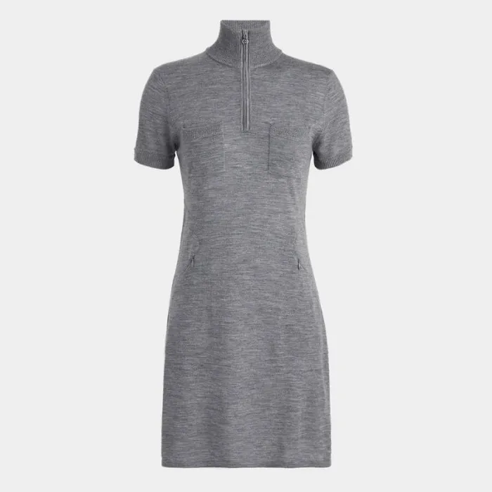 GFORE MERINO WOOL QUARTER ZIP POCKET SWEATER DRESS Heather Grey Women Sweaters