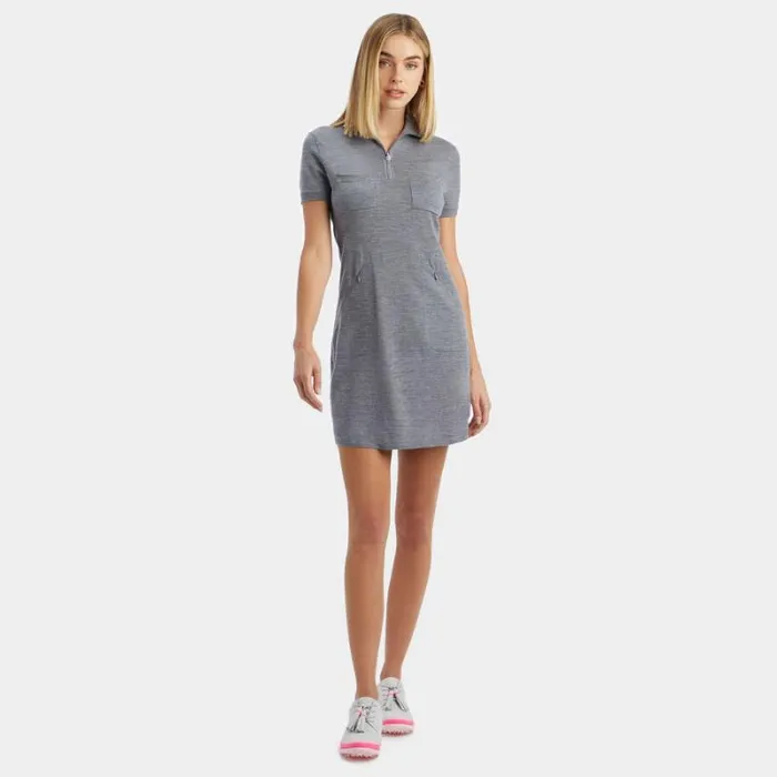 GFORE MERINO WOOL QUARTER ZIP POCKET SWEATER DRESS Heather Grey Women Sweaters