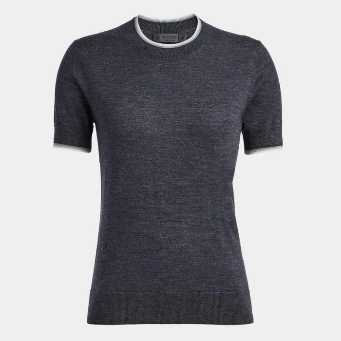 GFORE MERINO WOOL SHORT SLEEVE SWEATER Charcoal Heather Grey Women Sweaters