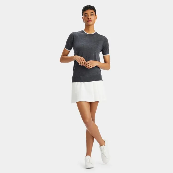GFORE MERINO WOOL SHORT SLEEVE SWEATER Charcoal Heather Grey Women Sweaters