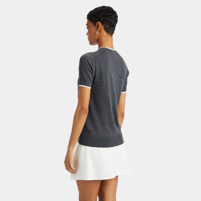 GFORE MERINO WOOL SHORT SLEEVE SWEATER Charcoal Heather Grey Women Sweaters