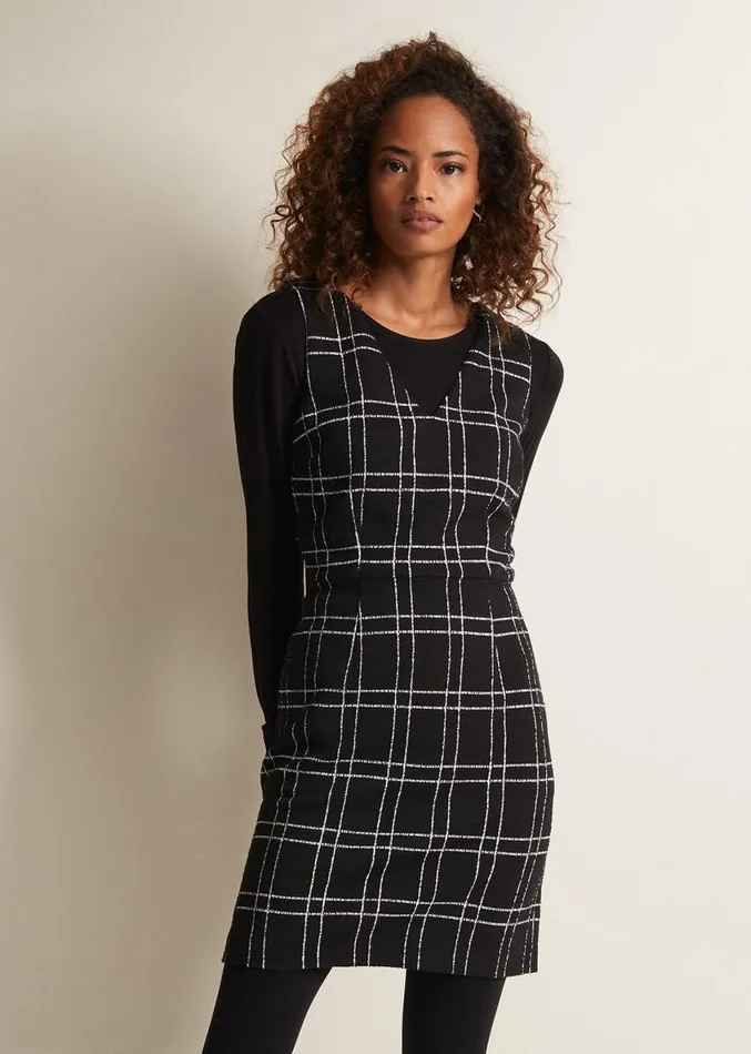 Gemma Checked Pinafore Mini Dress Blackivory Women Phase Eight Dresses
