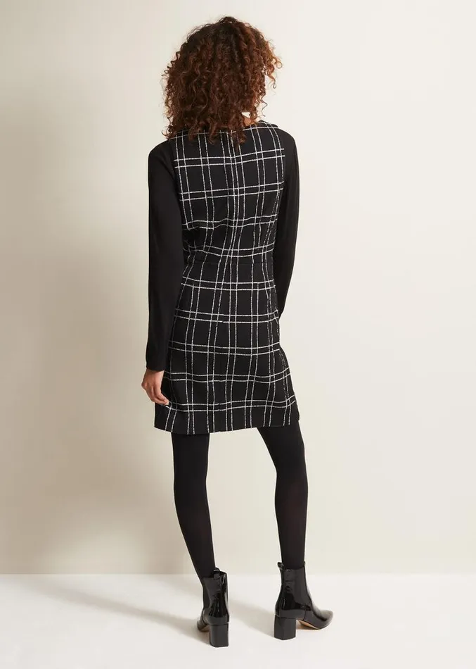 Gemma Checked Pinafore Mini Dress Blackivory Women Phase Eight Dresses