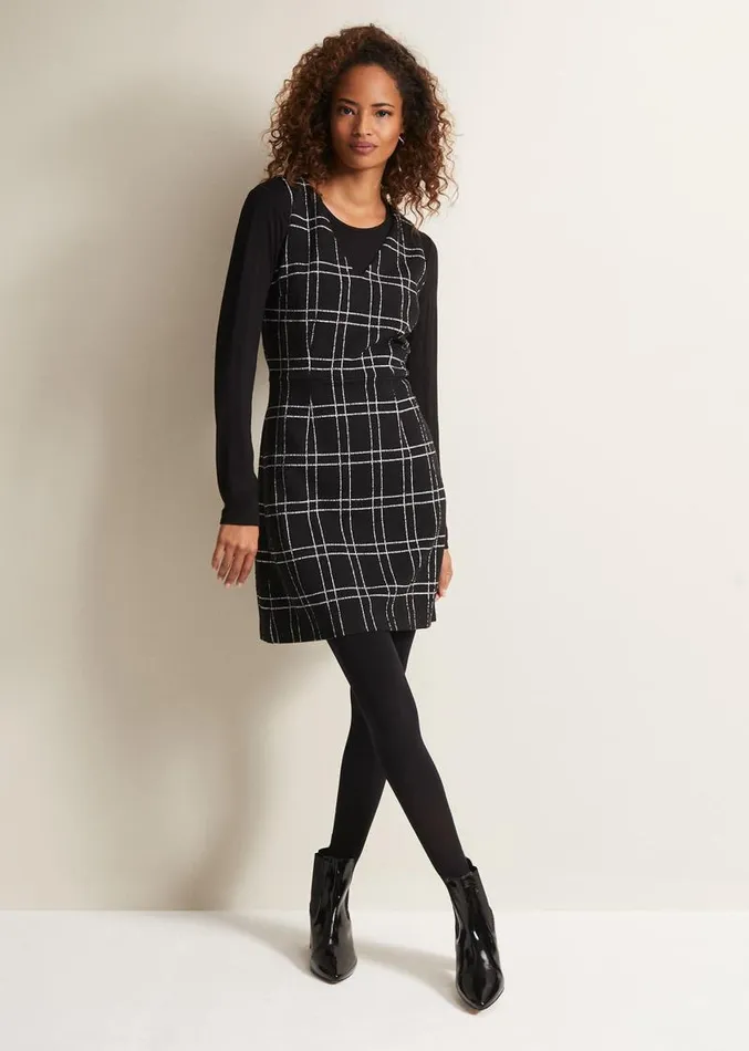 Gemma Checked Pinafore Mini Dress Blackivory Women Phase Eight Dresses