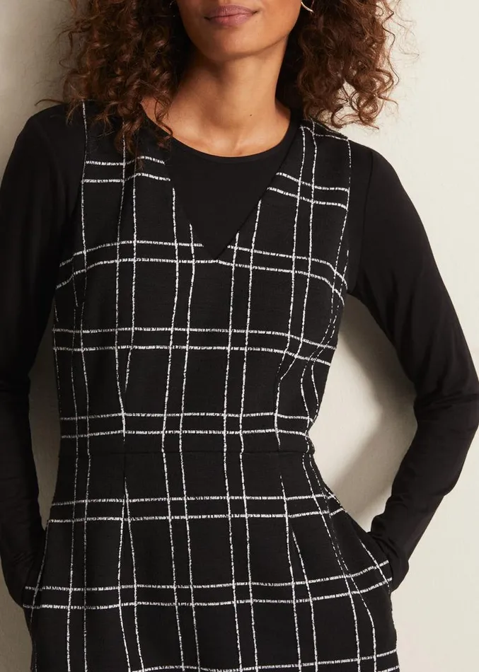Gemma Checked Pinafore Mini Dress Blackivory Women Phase Eight Dresses