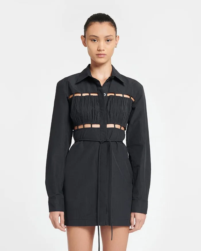 Genea Pleated Poplin Shirt Dress Black Women Nanushka Dresses