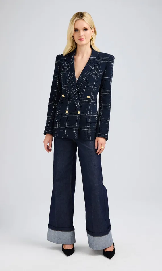 Generation Love Clothing Blazers and Jackets Maverick Windowpane Tweed Blazer Navywhite 8211 Women