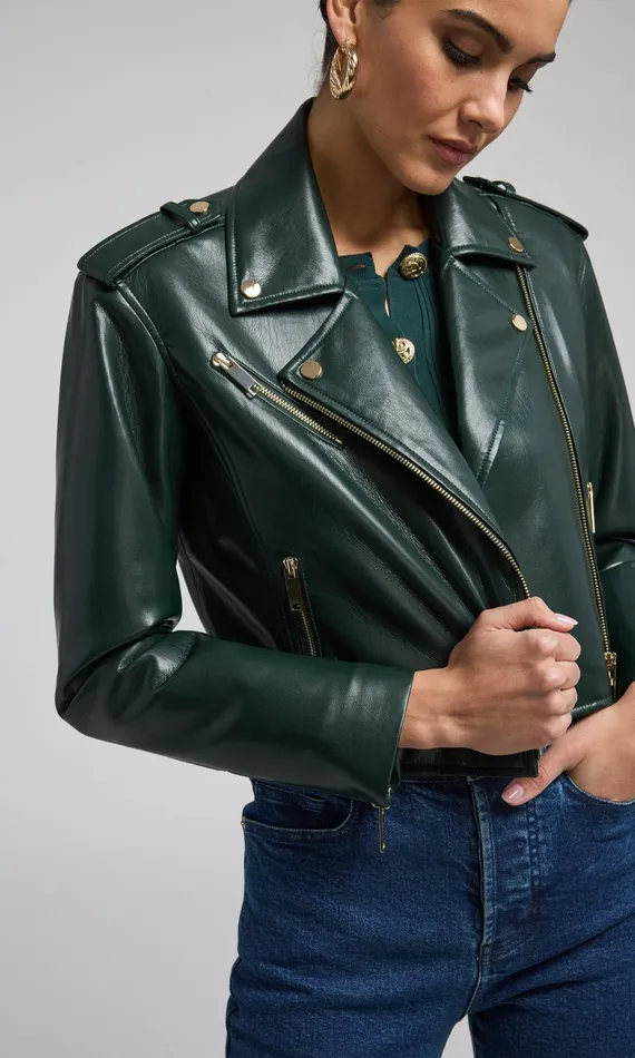 Generation Love Clothing Outerwear Cosita Vegan Leather Moto Jacket Forest 8211 Women