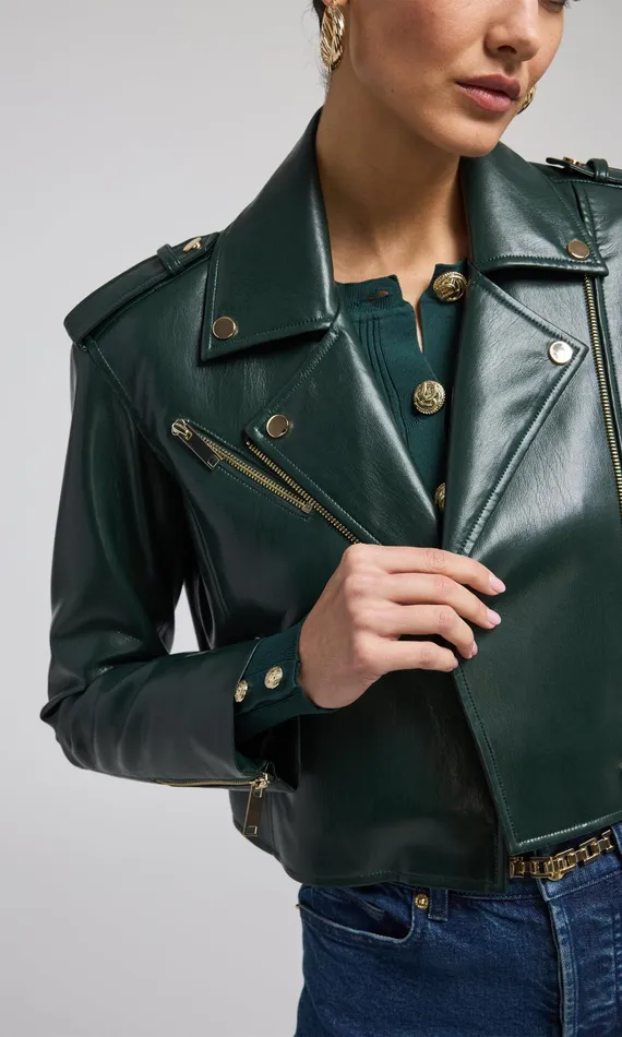 Generation Love Clothing Outerwear Cosita Vegan Leather Moto Jacket Forest 8211 Women