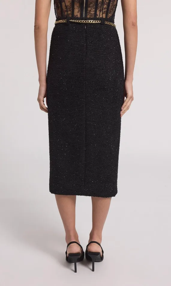 Generation Love Clothing Skirts Kiva Chain Belted Tweed Midi Skirt Black 8211 Women
