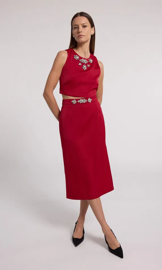 Generation Love Clothing Skirts Kori Crystal Embellished Satin Skirt Rubyclear 8211 Women