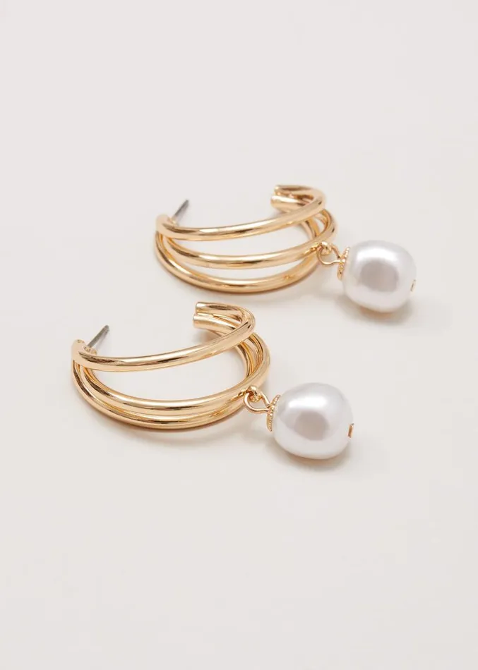 Gold Triple Hoop Pearl Drop Earrings Gold Women Phase Eight Jewellery