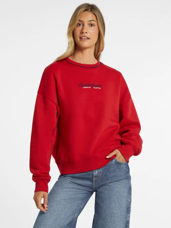GUESS Activewear Oversized Contrast Piping Logo Sweatshirt White 8211 Women