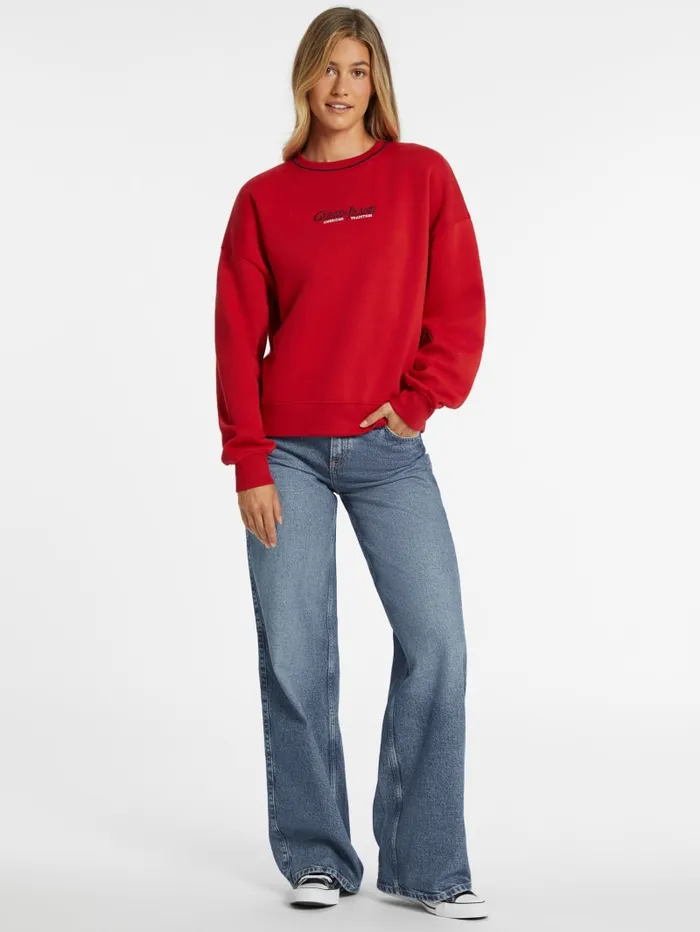 GUESS Activewear Oversized Contrast Piping Logo Sweatshirt White 8211 Women