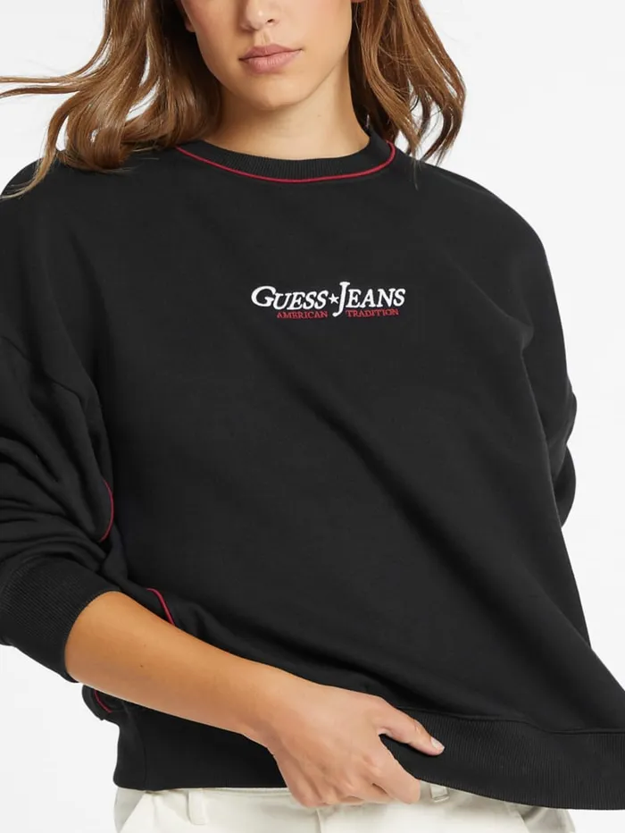 GUESS Activewear Oversized Contrast Piping Logo Sweatshirt White 8211 Women