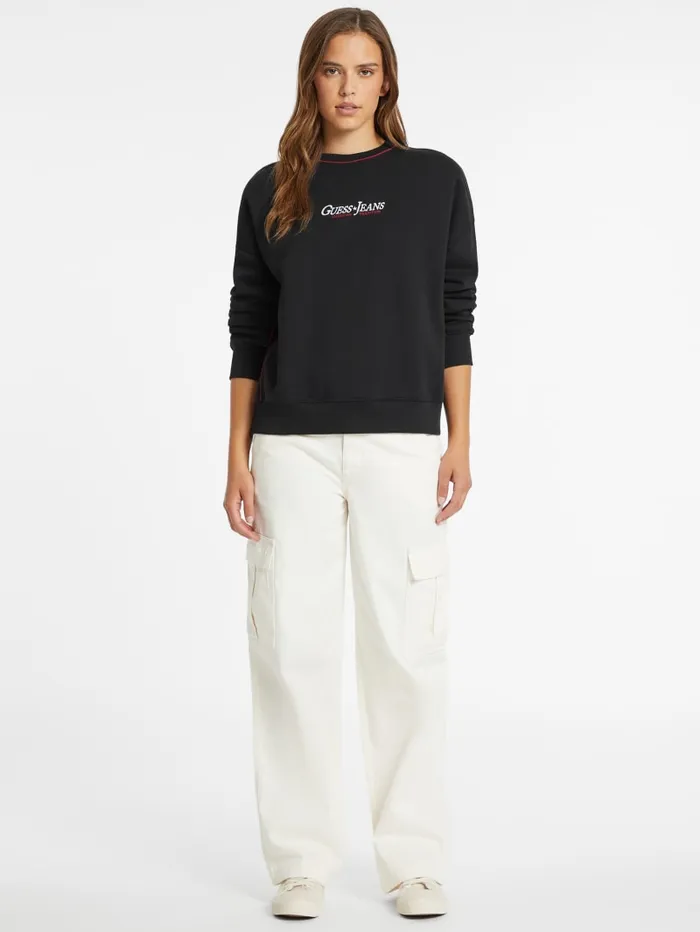 GUESS Activewear Oversized Contrast Piping Logo Sweatshirt White 8211 Women