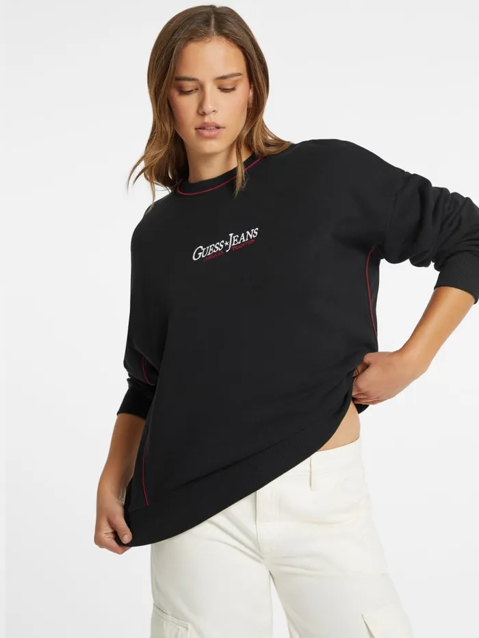 GUESS Activewear Oversized Contrast Piping Logo Sweatshirt White 8211 Women