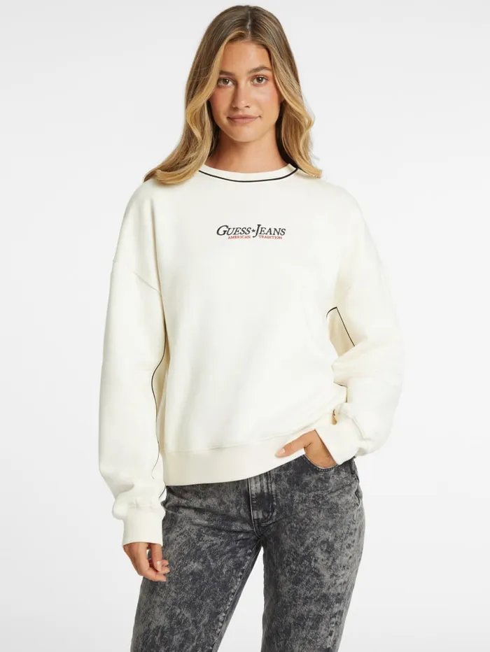 GUESS Activewear Oversized Contrast Piping Logo Sweatshirt White 8211 Women