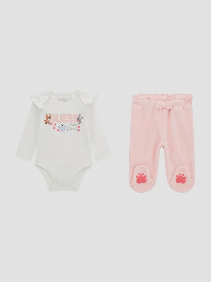GUESS Baby Girl 0 24M Eco Winter Friends Bodysuit And Pants Set 012M White 8211 Kids