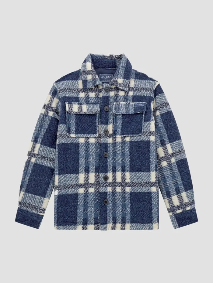 GUESS Big Boy 7 14 Flannel Padded Shacket 718 Blue 8211 Kids