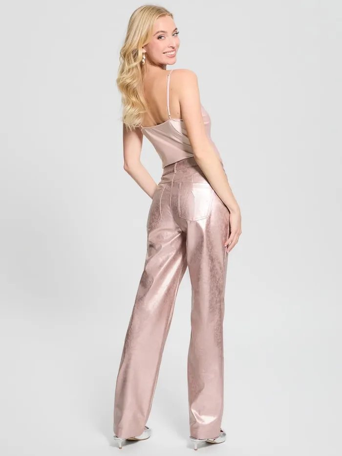 GUESS Bottoms Ambra Metallic FauxLeather Pants Pink 8211 Women