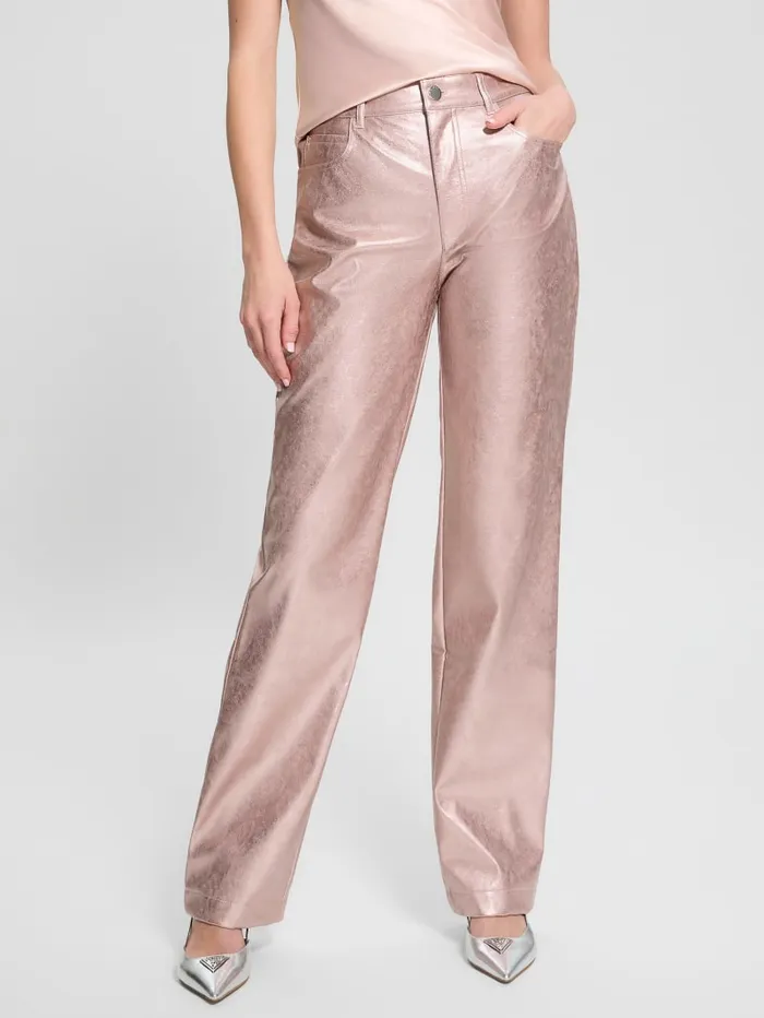 GUESS Bottoms Ambra Metallic FauxLeather Pants Pink 8211 Women