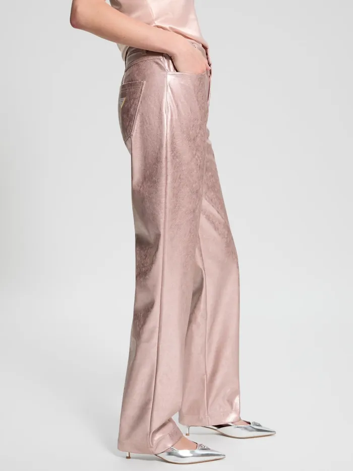 GUESS Bottoms Ambra Metallic FauxLeather Pants Pink 8211 Women