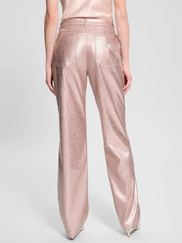 GUESS Bottoms Ambra Metallic FauxLeather Pants Pink 8211 Women