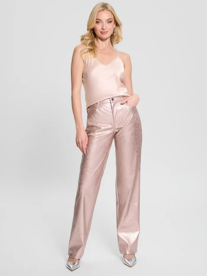GUESS Bottoms Ambra Metallic FauxLeather Pants Pink 8211 Women
