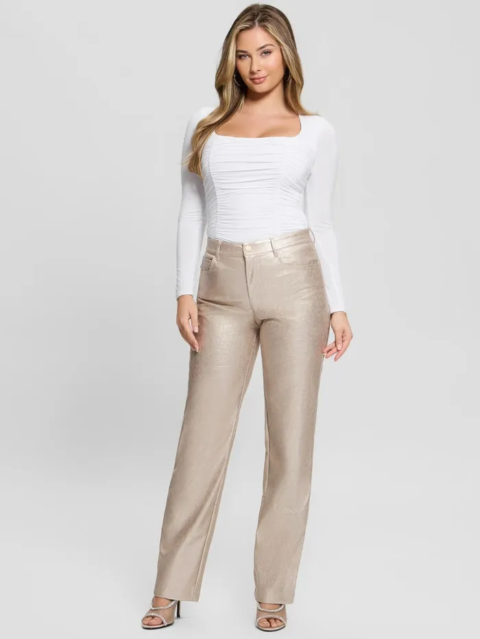 GUESS Bottoms Ambra Metallic FauxLeather Pants Pink 8211 Women