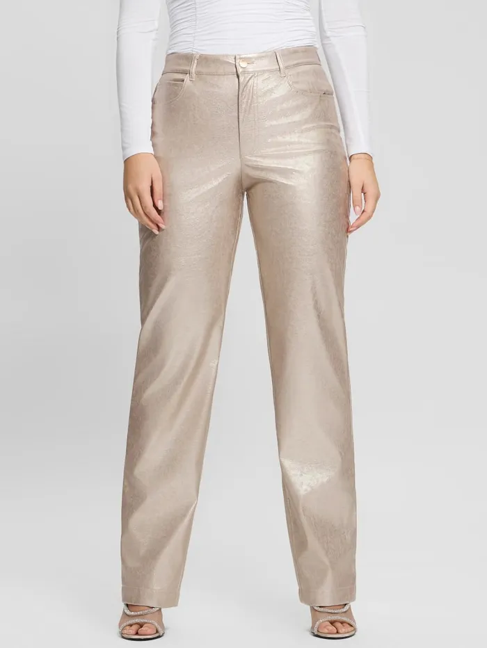GUESS Bottoms Ambra Metallic FauxLeather Pants Pink 8211 Women