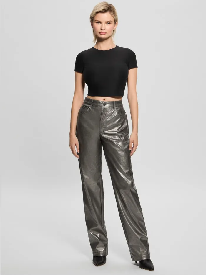 GUESS Bottoms Ambra Metallic FauxLeather Pants Pink 8211 Women