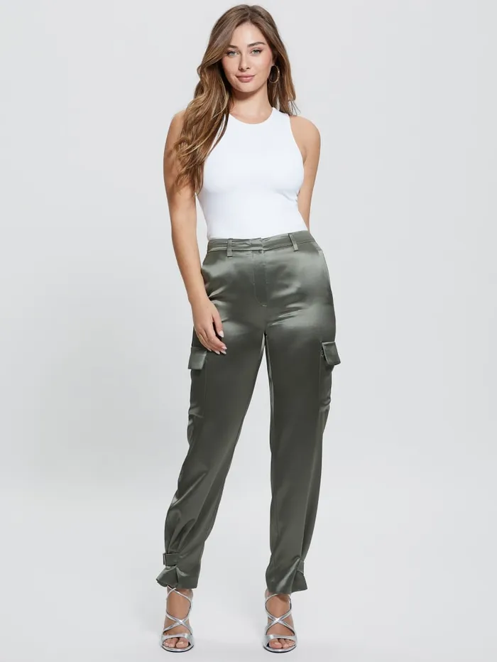 GUESS Bottoms Marzia Satin Joggers Green 8211 Women