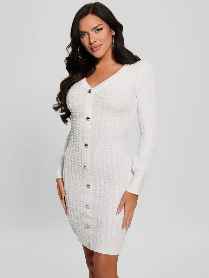 GUESS Dresses and Jumpsuits Josie Button Sweater Dress White 8211 Women