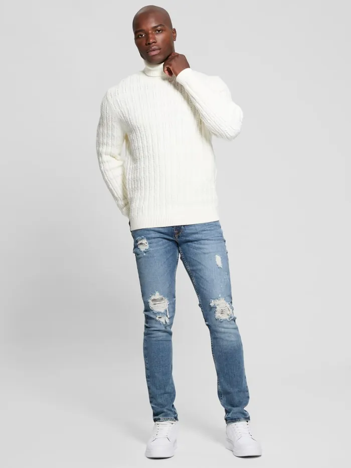 GUESS Featured Styles Eco Ezra Turtleneck CableKnit Sweater White 8211 Men