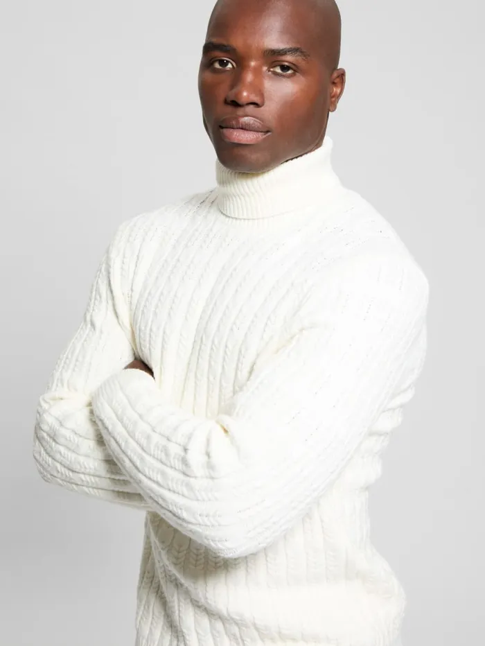 GUESS Featured Styles Eco Ezra Turtleneck CableKnit Sweater White 8211 Men