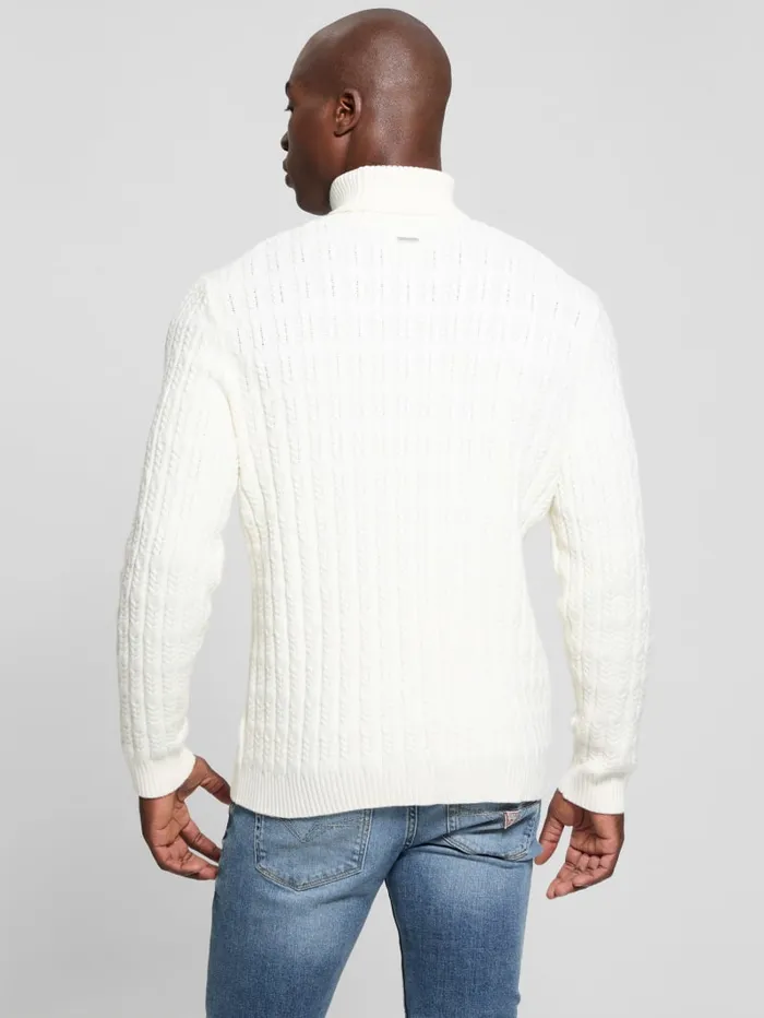 GUESS Featured Styles Eco Ezra Turtleneck CableKnit Sweater White 8211 Men