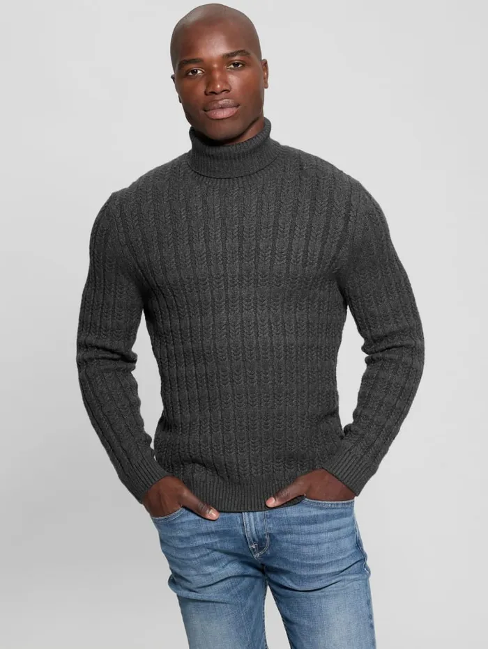 GUESS Featured Styles Eco Ezra Turtleneck CableKnit Sweater White 8211 Men