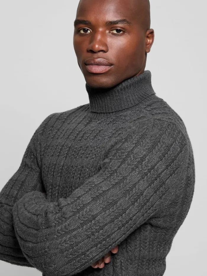 GUESS Featured Styles Eco Ezra Turtleneck CableKnit Sweater White 8211 Men