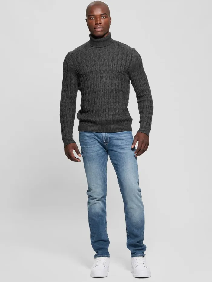 GUESS Featured Styles Eco Ezra Turtleneck CableKnit Sweater White 8211 Men
