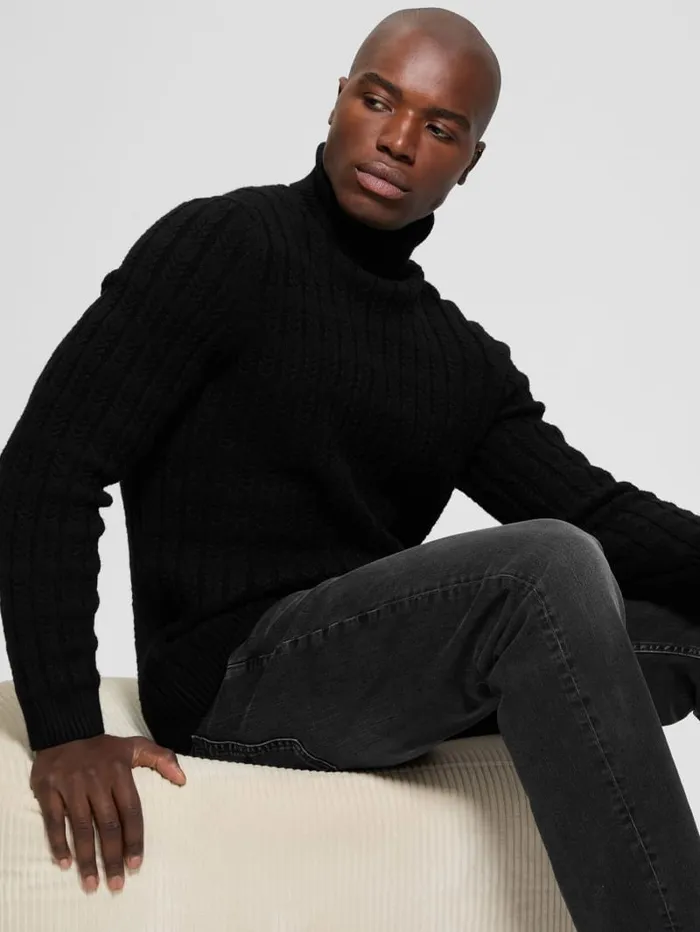 GUESS Featured Styles Eco Ezra Turtleneck CableKnit Sweater White 8211 Men
