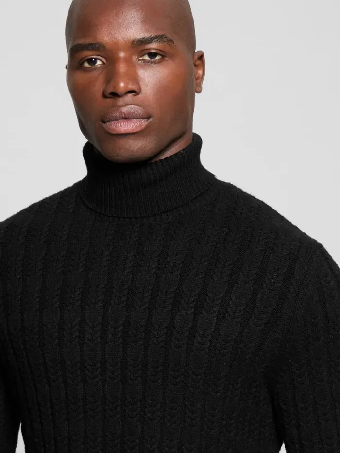 GUESS Featured Styles Eco Ezra Turtleneck CableKnit Sweater White 8211 Men