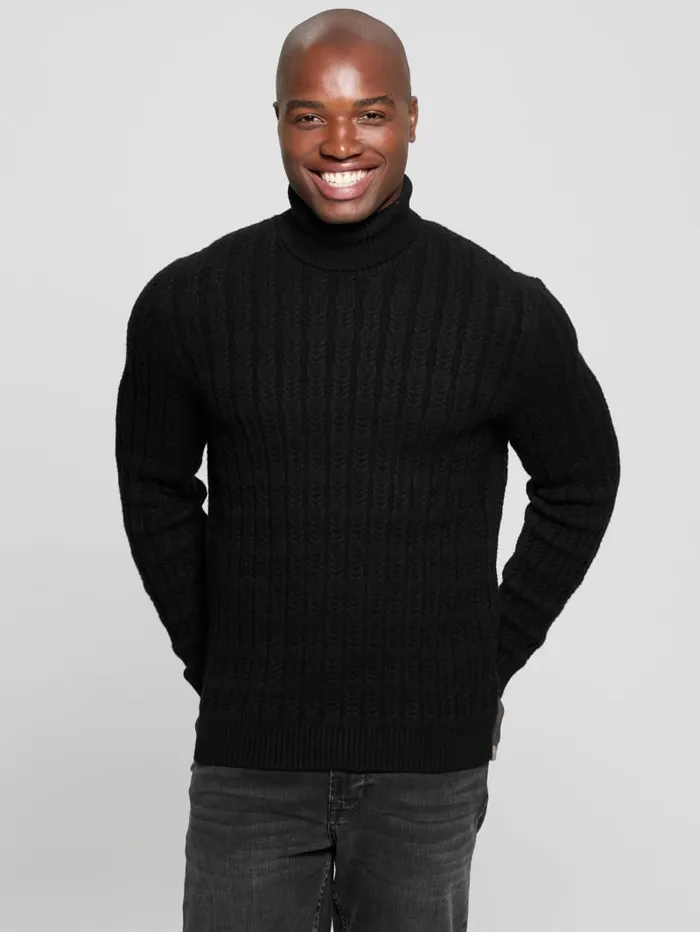 GUESS Featured Styles Eco Ezra Turtleneck CableKnit Sweater White 8211 Men