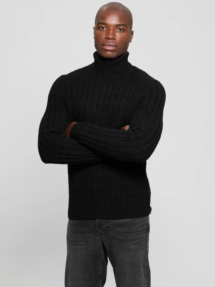 GUESS Featured Styles Eco Ezra Turtleneck CableKnit Sweater White 8211 Men
