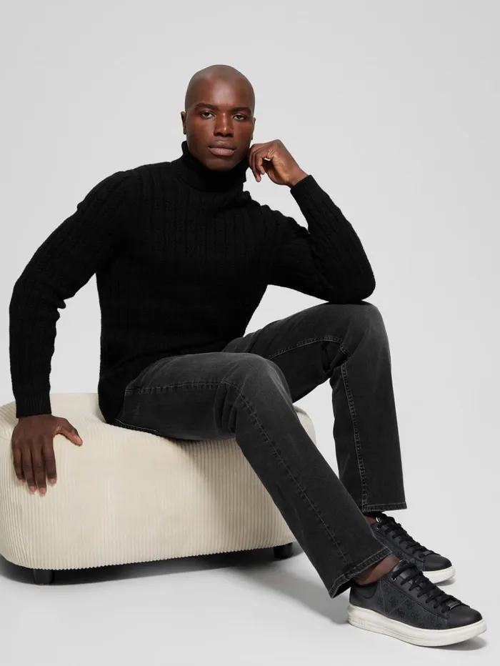 GUESS Featured Styles Eco Ezra Turtleneck CableKnit Sweater White 8211 Men