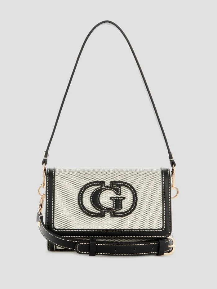 GUESS Handbags Sebina Canvas FoldOver Shoulder Bag Black 8211 Women