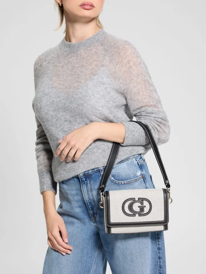 GUESS Handbags Sebina Canvas FoldOver Shoulder Bag Black 8211 Women