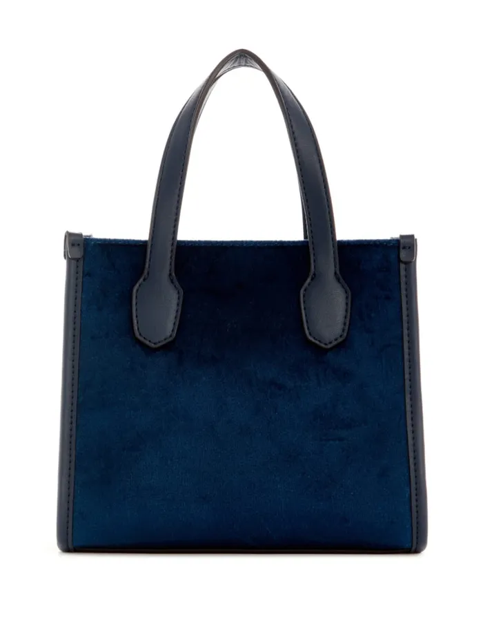 GUESS Handbags Silvana Velvet Mini Tote Blue 8211 Women