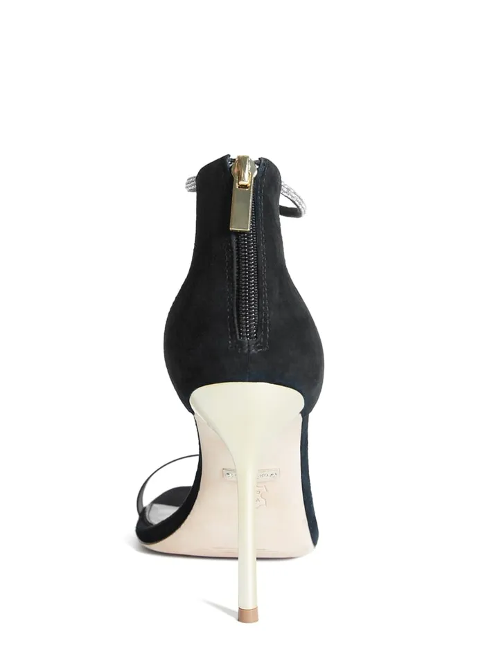 GUESS Heels Olivia TStrap Rhinestone Stiletto Black 8211 Unisex