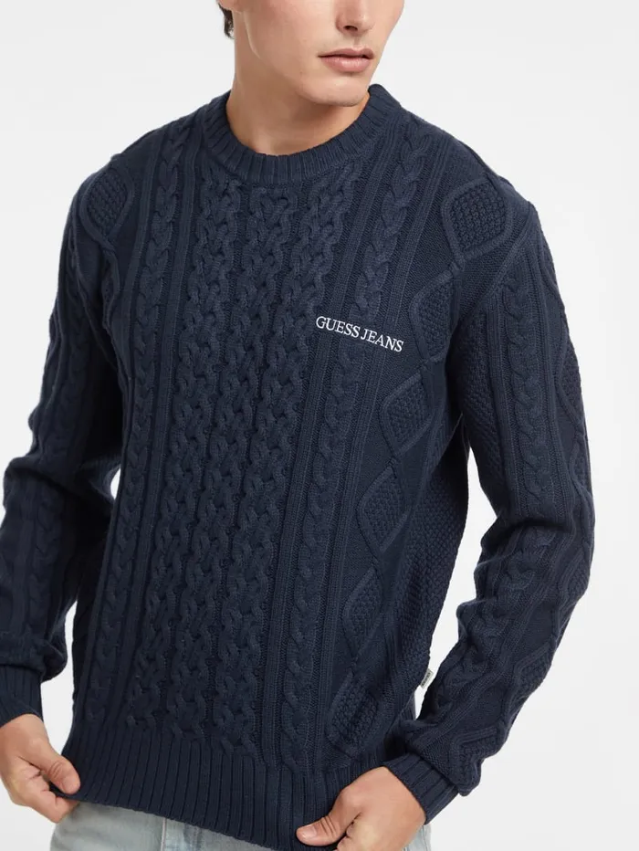 GUESS Hoodies and Sweaters CableKnit WoolBlend Sweater Gray 8211 Men